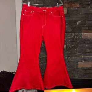 We the free FREE PEOPLE denim bell bottoms corset back waist stretch SIZE 33 XL